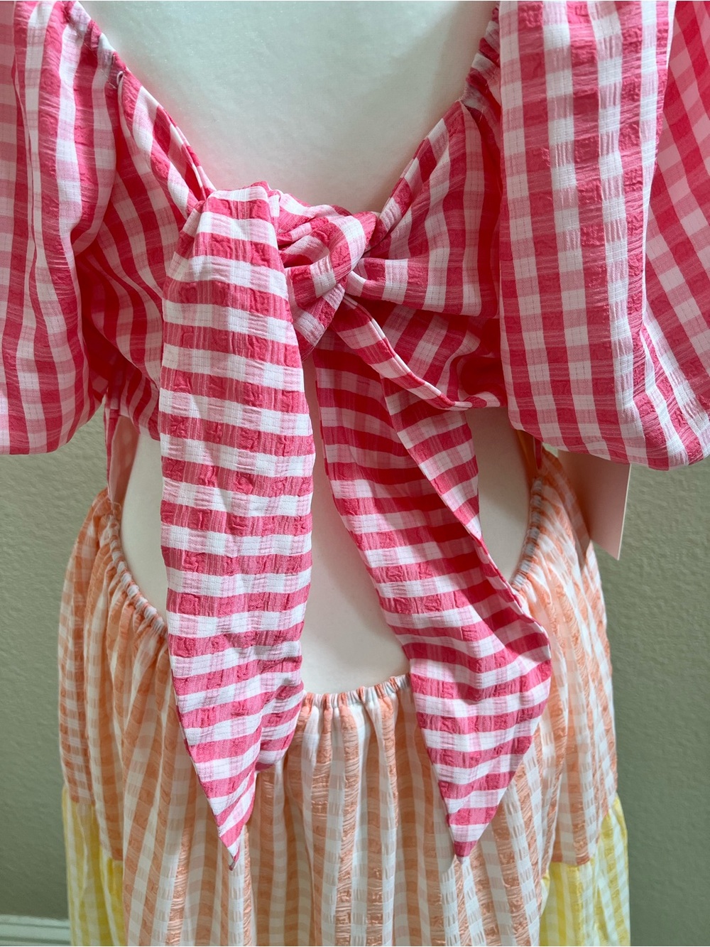 NWT English Factory Gingham Tiered Maxi Dress - Peach, Yellow, Aqua, Green - Picture 4 of 7